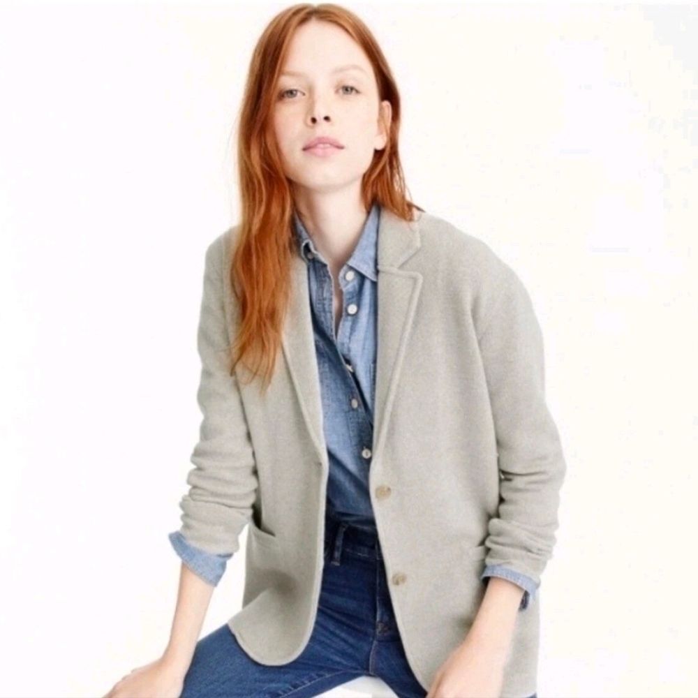 J.Crew Sophie Merino Wool Knit Notched Lapel Sweater Blazer Heathered Grey Tan S